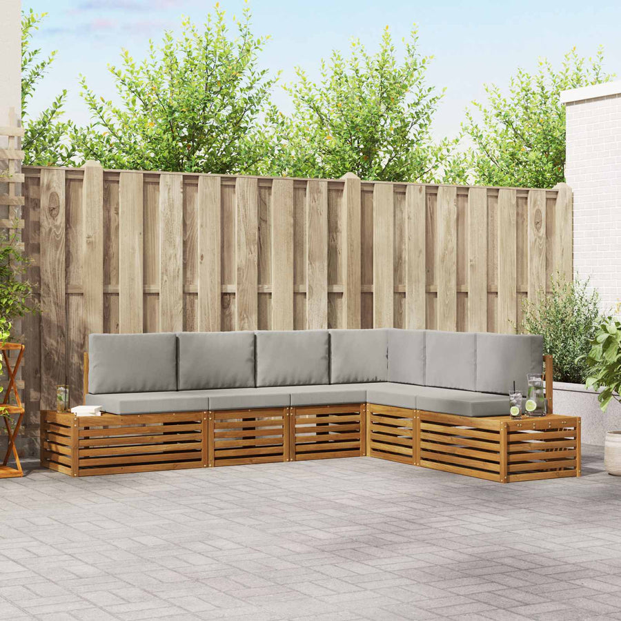 Sofa-Sets met kussen 6 Stuk Natuurlijk en Lichtgrijs