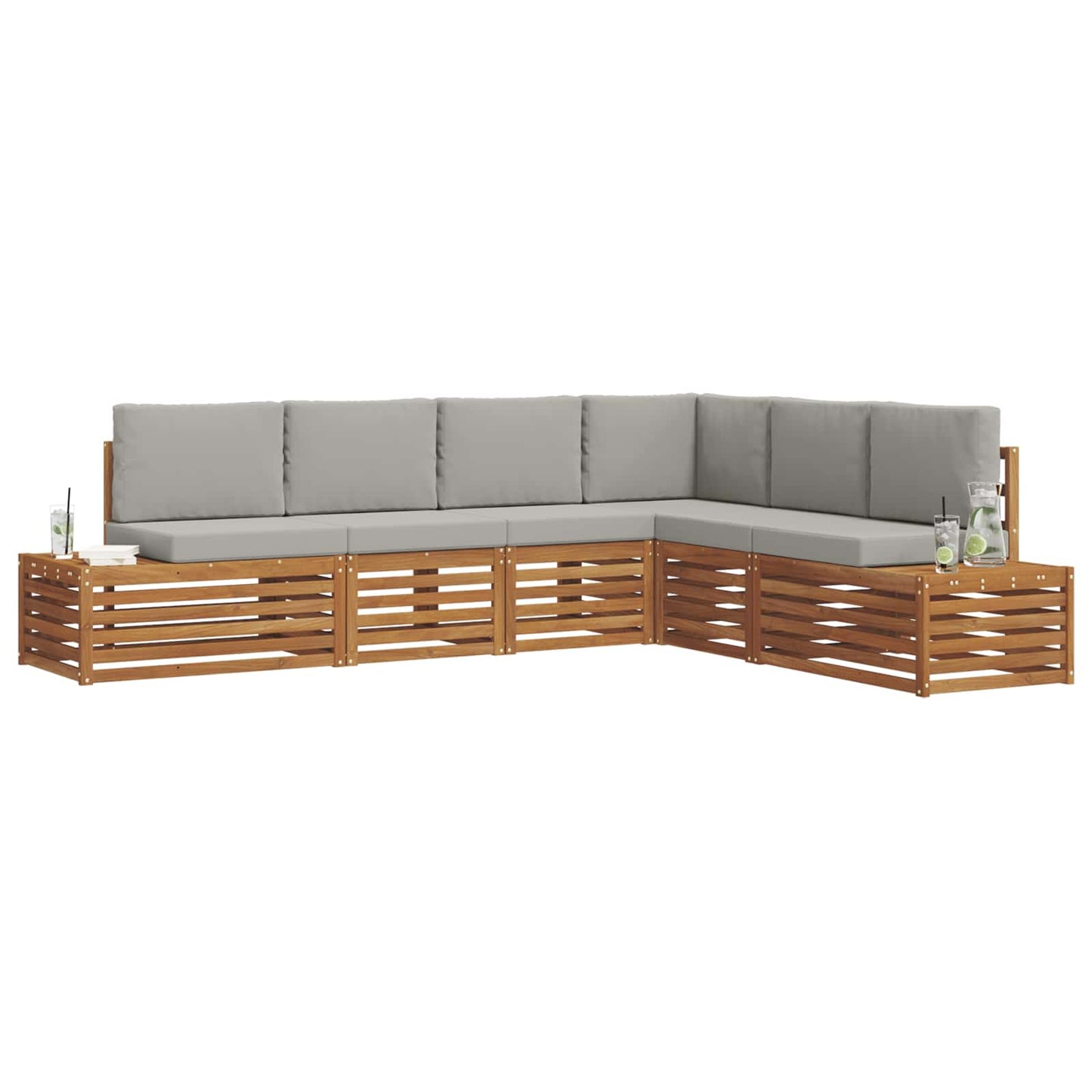 Sofa-Sets met kussen 6 Stuk Natuurlijk en Lichtgrijs