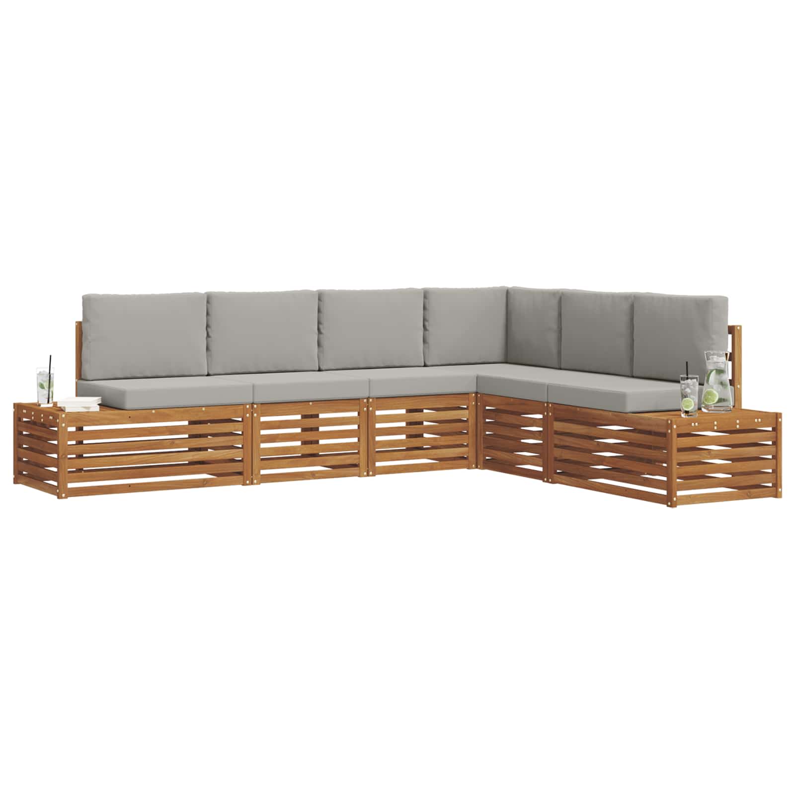 Sofa-Sets met kussen 6 Stuk Natuurlijk en Lichtgrijs