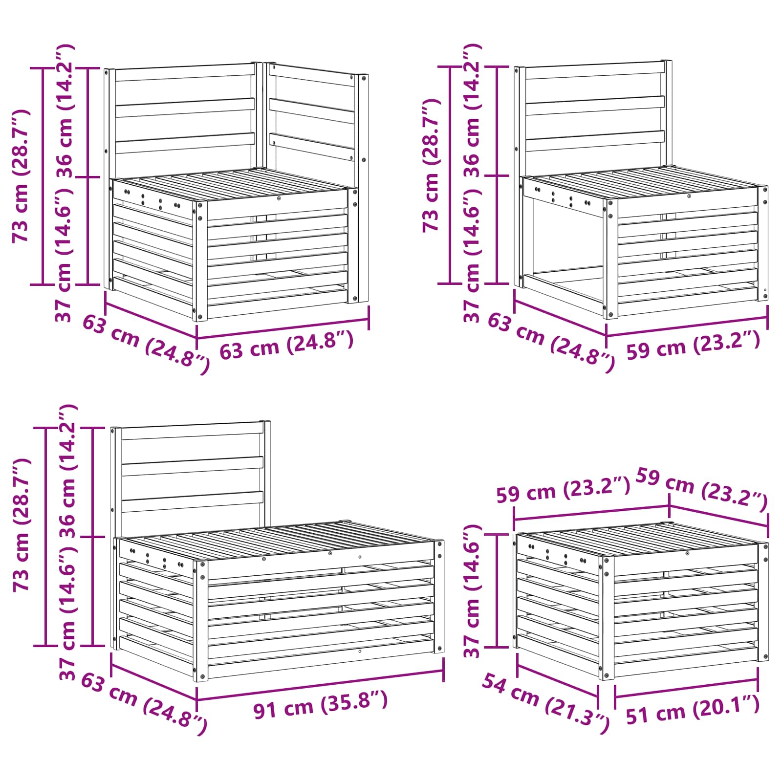 Sofa-Sets 7 Stuk Naturel Massief Acaciahout