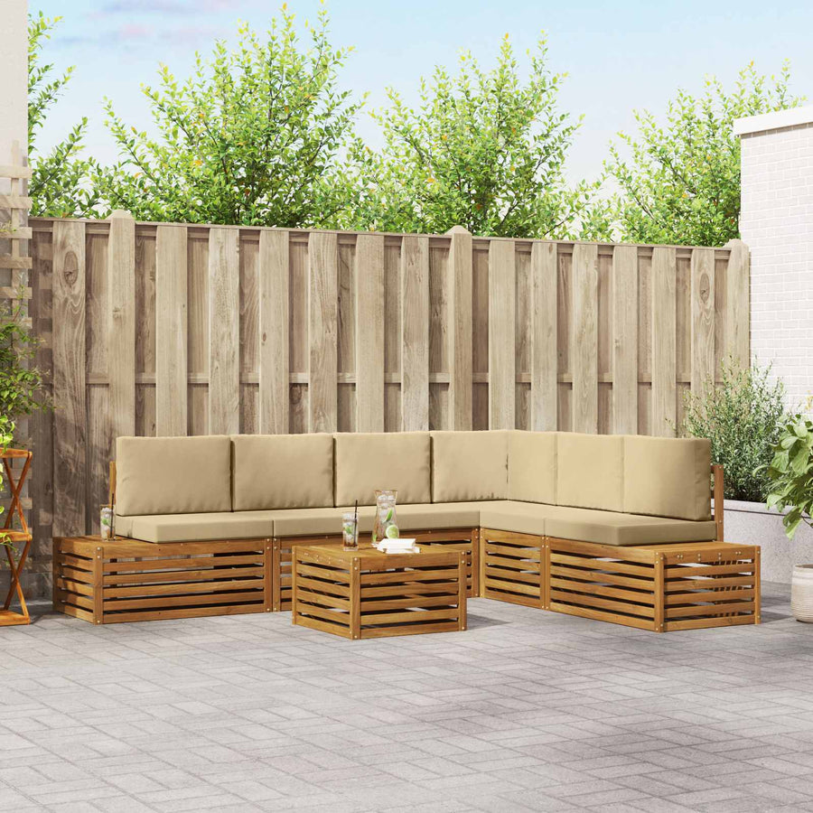 Buiten bankenset met kussen 7 Stuk Natuurlijk en Beige