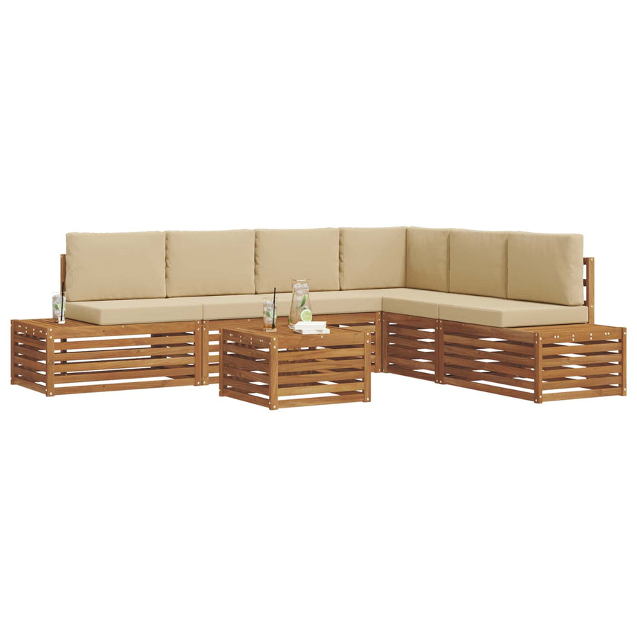 Buiten bankenset met kussen 7 Stuk Natuurlijk en Beige