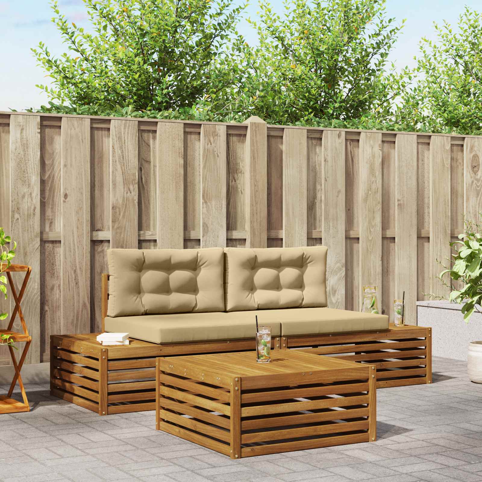 Buiten bankenset met kussen 7 Stuk Natuurlijk en Beige