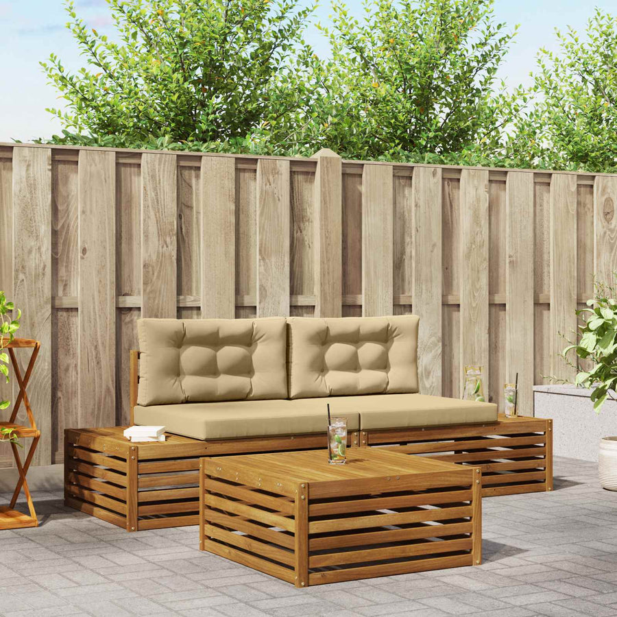 Buiten bankenset met kussen 7 Stuk Natuurlijk en Beige