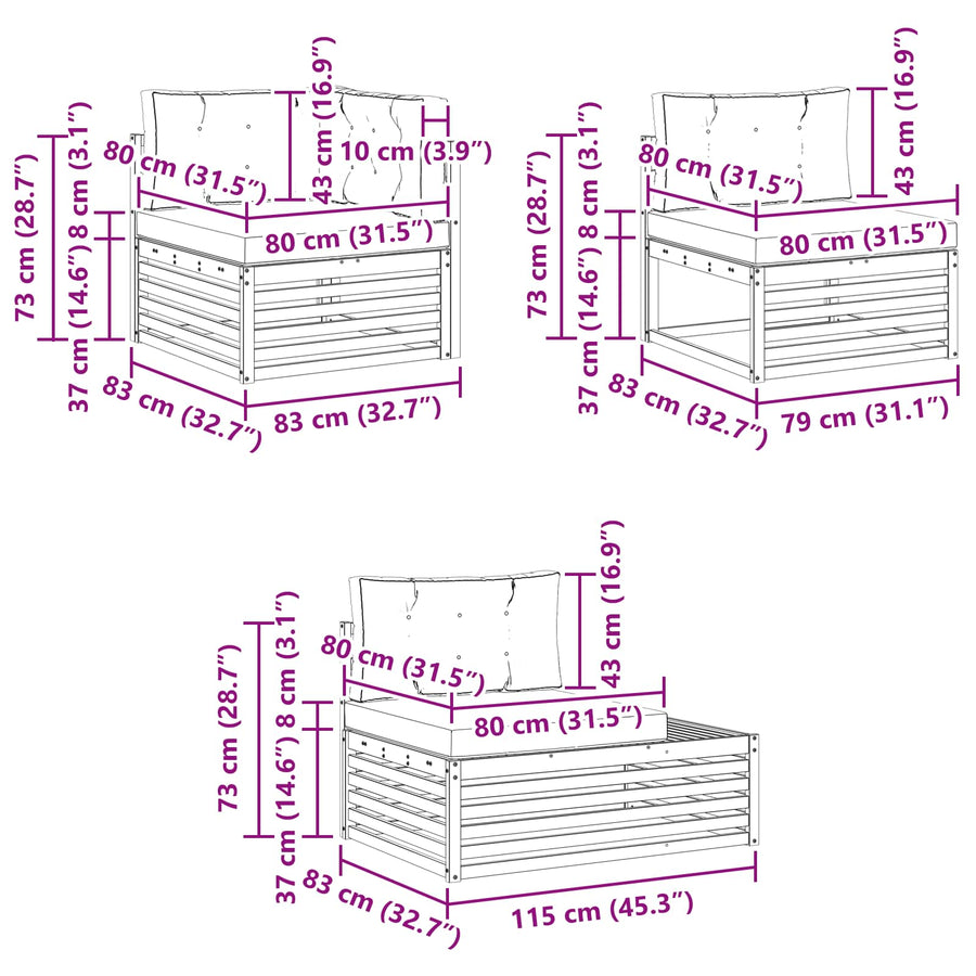 Buiten bankenset met kussen 4 Stuk Natuurlijk en Antraciet