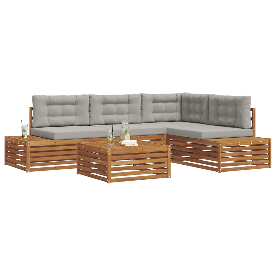 Sofa-Sets met kussen 14 Stuk Natuurlijk en Lichtgrijs