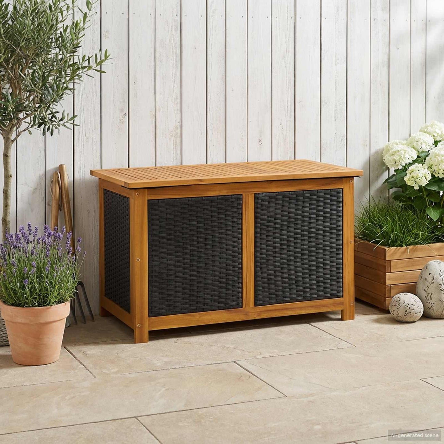 Tuinopslagdoos 185 L Massief Acaciahout 90 x 50 x 56 cm Zwart