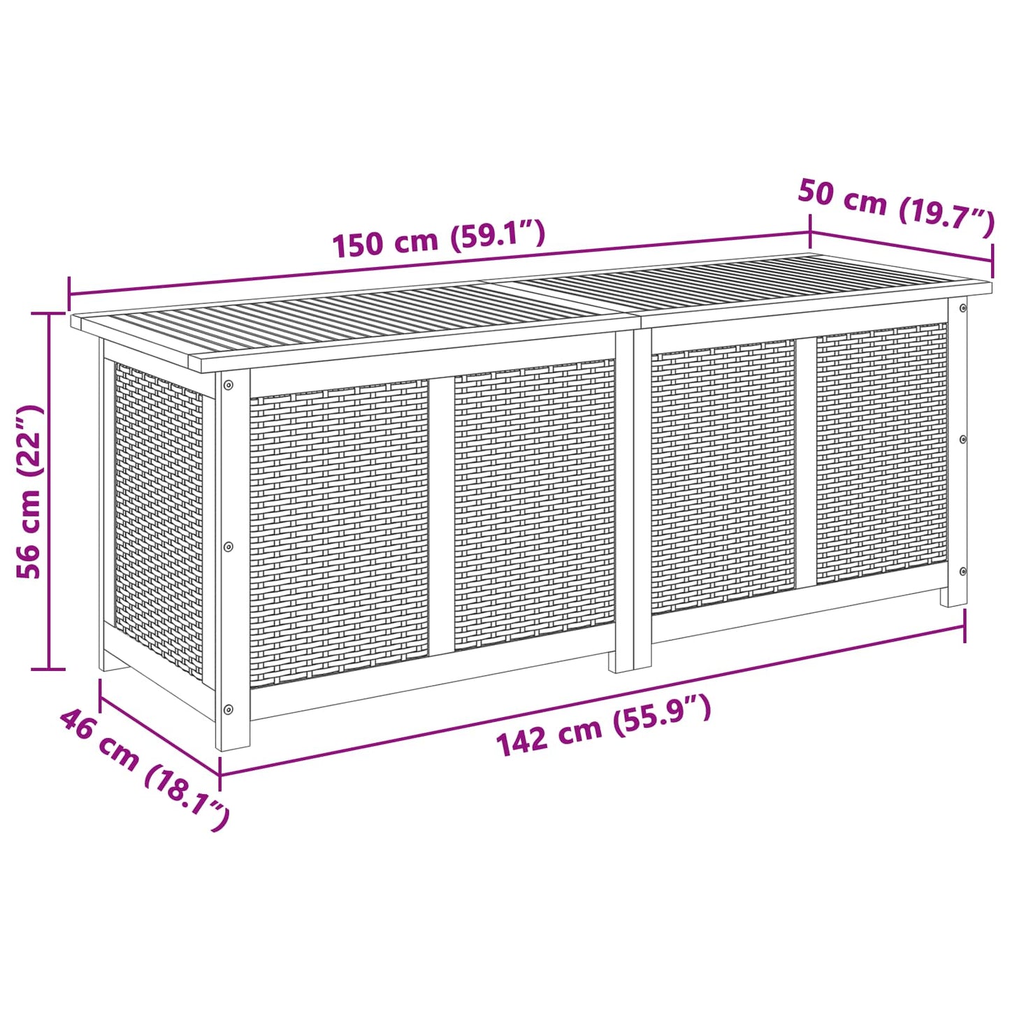 Tuinbox 243 L Massief Acaciahout 150 x 50 x 56 cm Zwart