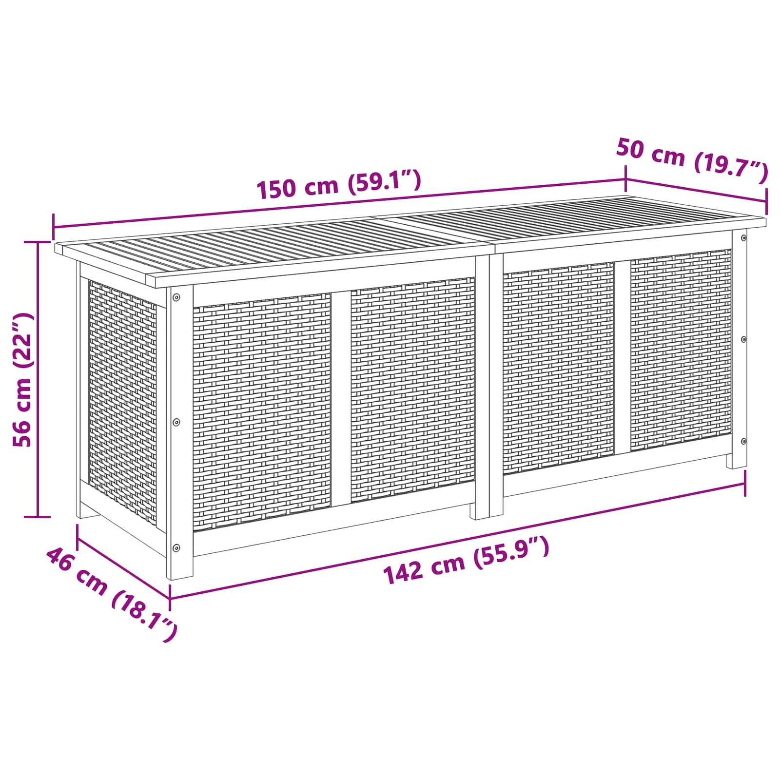 Tuinbox 243 L Massief Acaciahout 150 x 50 x 56 cm Zwart