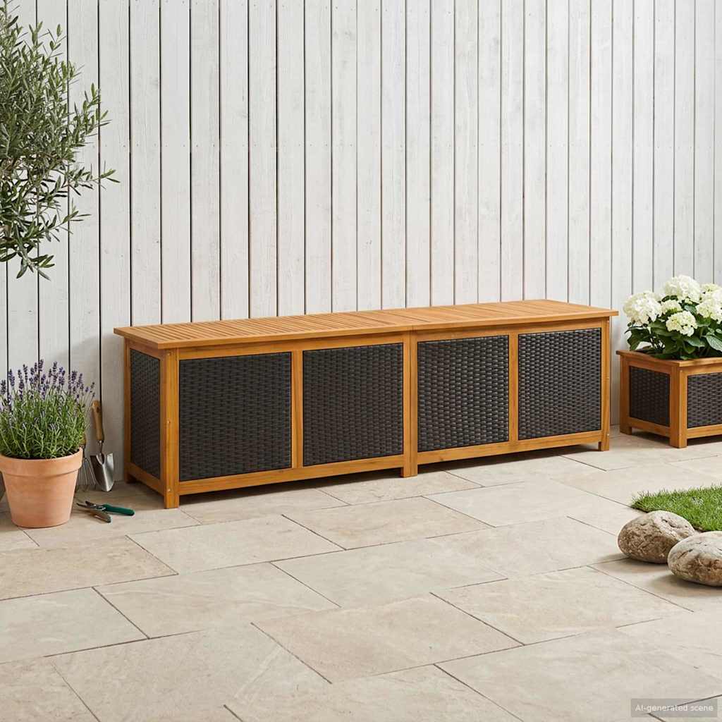 Tuinopslagdoos 185 L Massief Acaciahout 200 x 50 x 56 cm Zwart