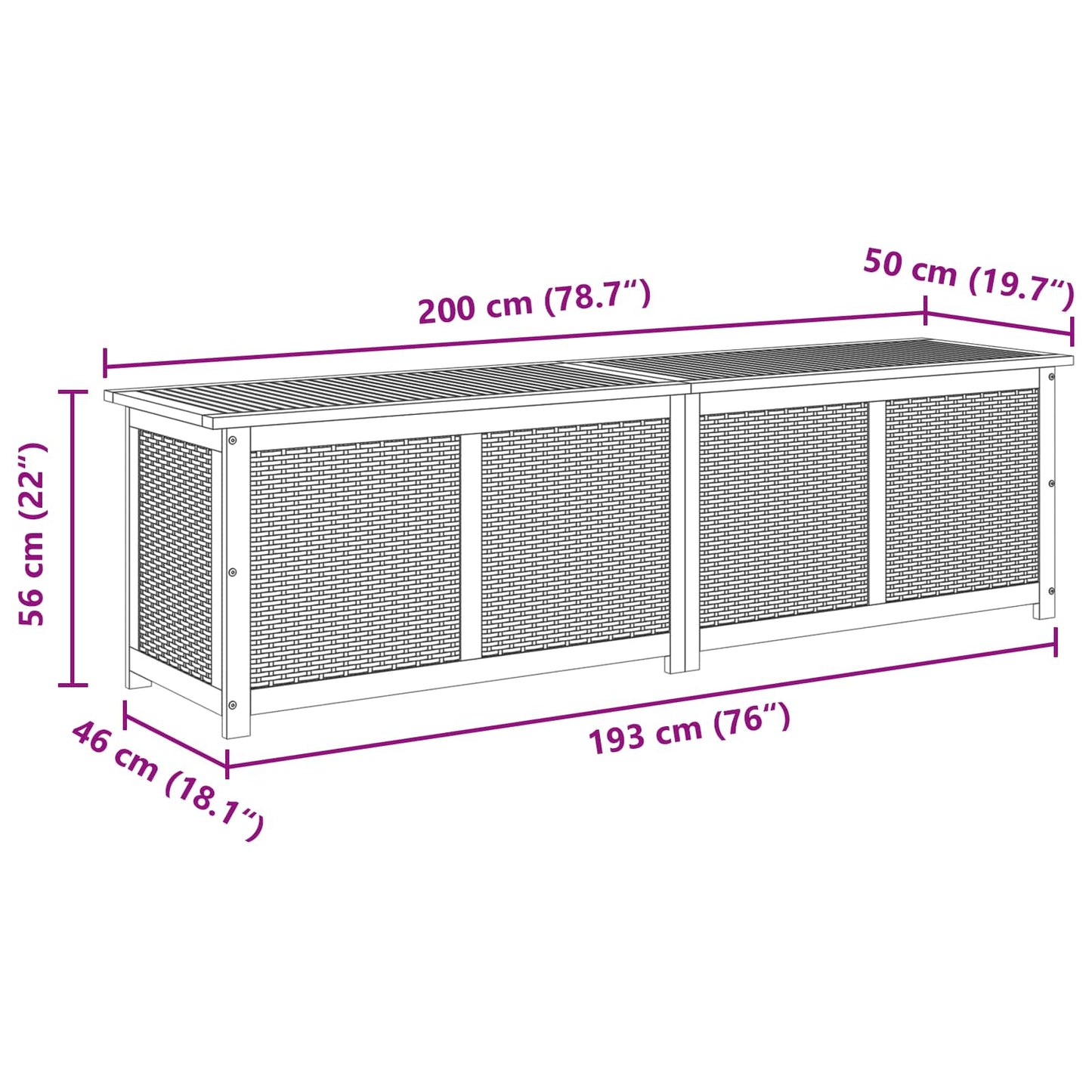 Tuinopslagdoos 185 L Massief Acaciahout 200 x 50 x 56 cm Zwart