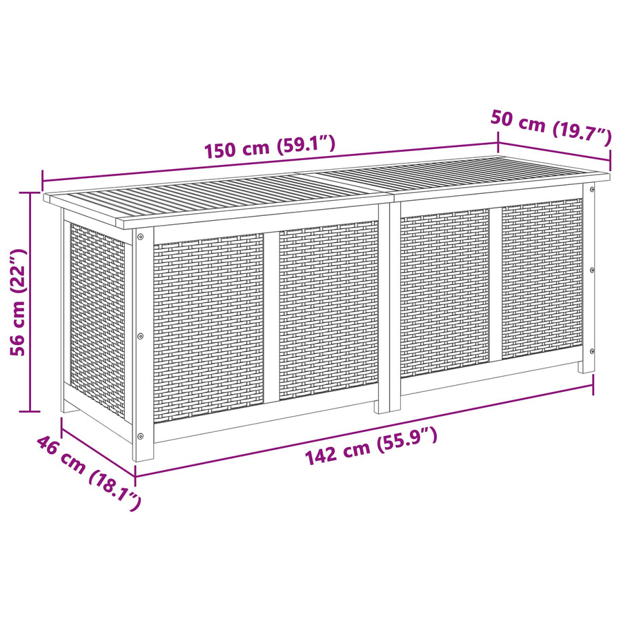 Tuinopslagdoos 185 L Massief Acaciahout 150 x 50 x 56 cm Beige