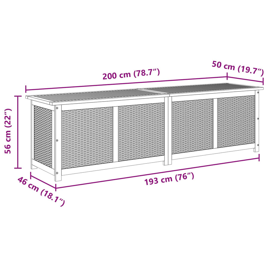 Tuinopslagdoos 185 L Massief Acaciahout 200 x 50 x 56 cm Beige