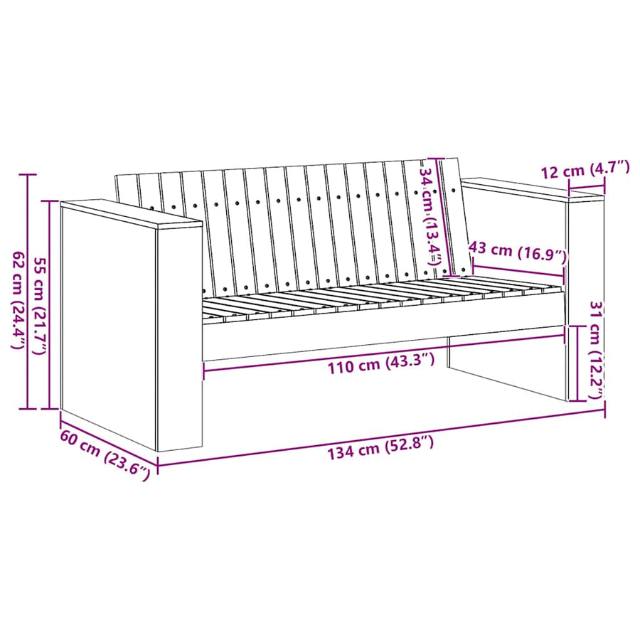Tuinbank Wit 134 x 60 x 62 cm Massief grenenhout