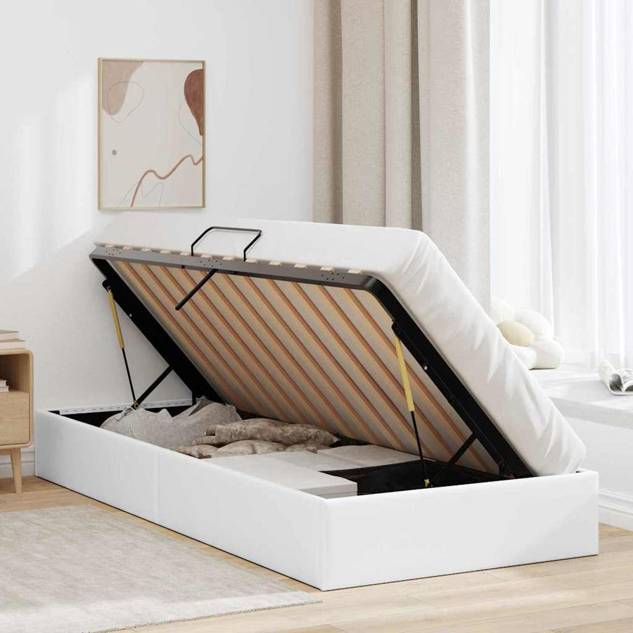 Opslag bed met opslag Puur Wit 100 x 190 cm Kunstleer