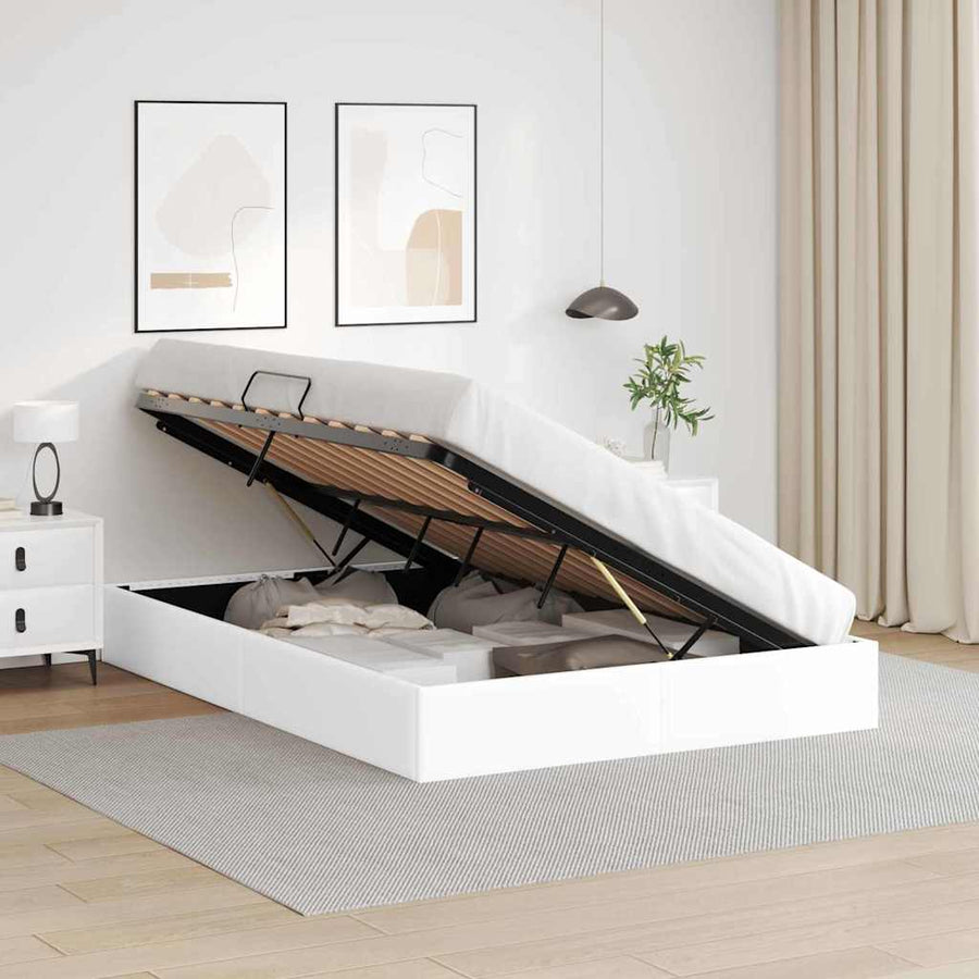 Opslag bed met opslag Puur Wit 137 x 190 cm Kunstleer