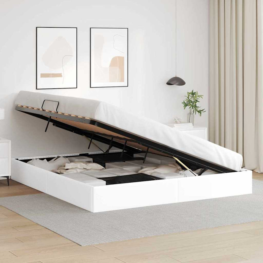 Opslag bed met opslag Puur Wit 193 x 203 cm Kunstleer