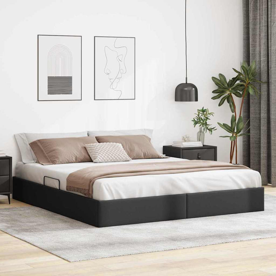 Opslag bed met opslag Zwart 183 x 213 cm Kunstleer