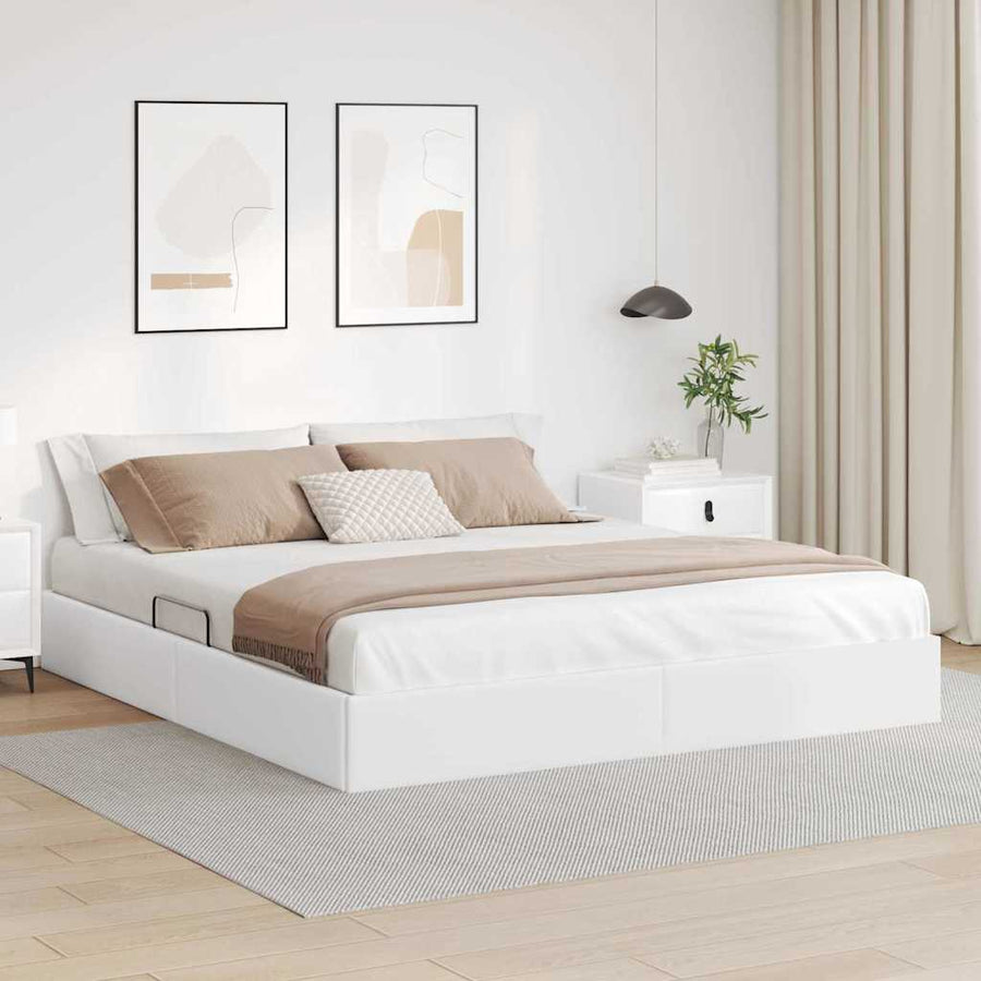 Opslag bed met matras Puur Wit 183 x 213 cm Kunstleer
