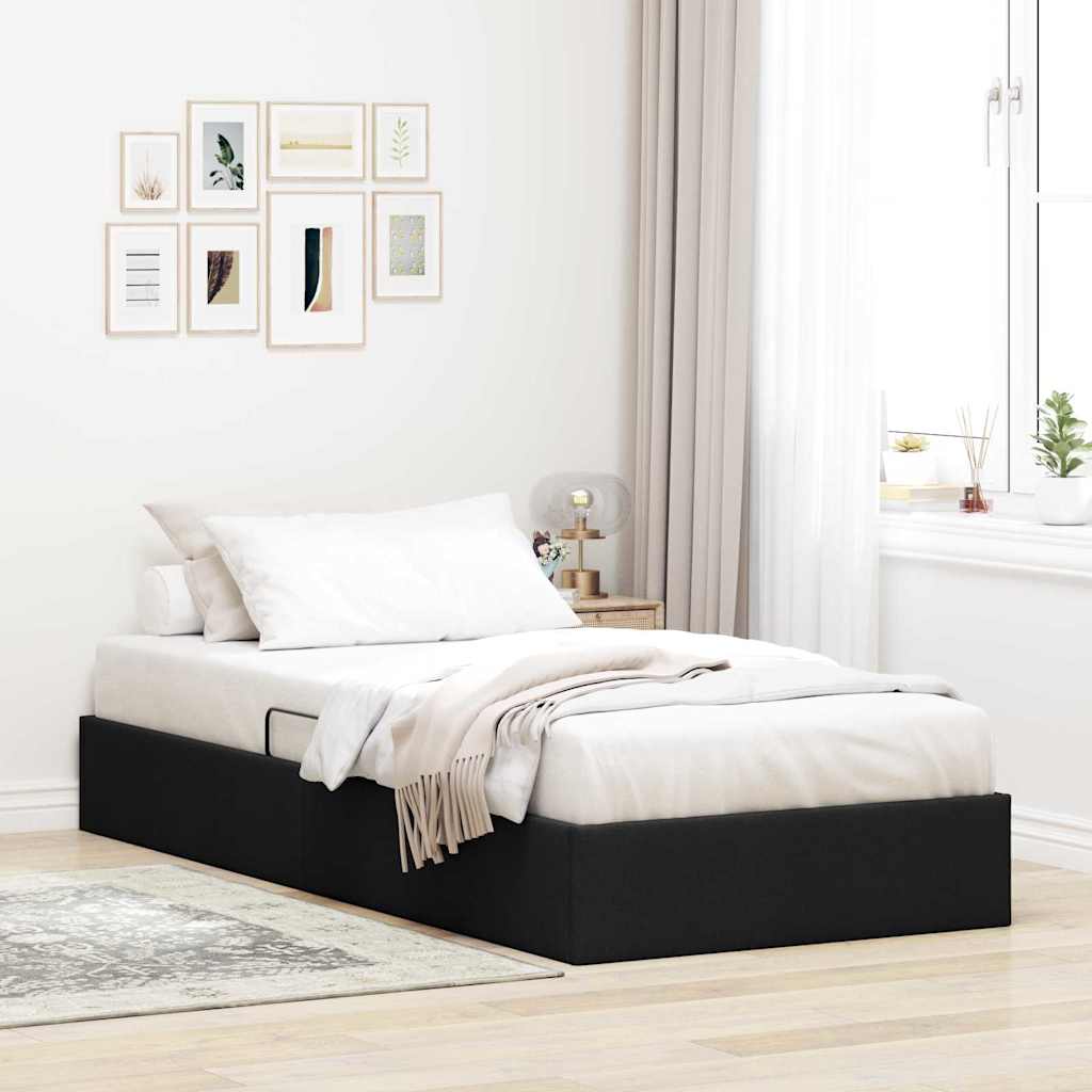 Opslag bed met matras met hoofdeinde Zwart 90 x 190 cm Stof
