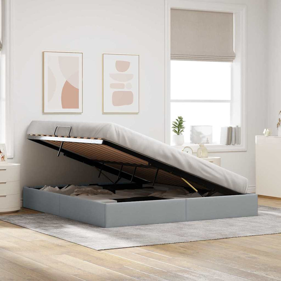 Opslag bed met opslag Lichtgrijs 193 x 203 cm Stof