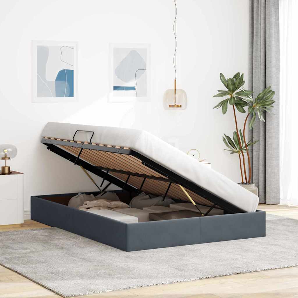 Opslag Bed Met Matras Fluweel 140 x 190 cm Donkergrijs