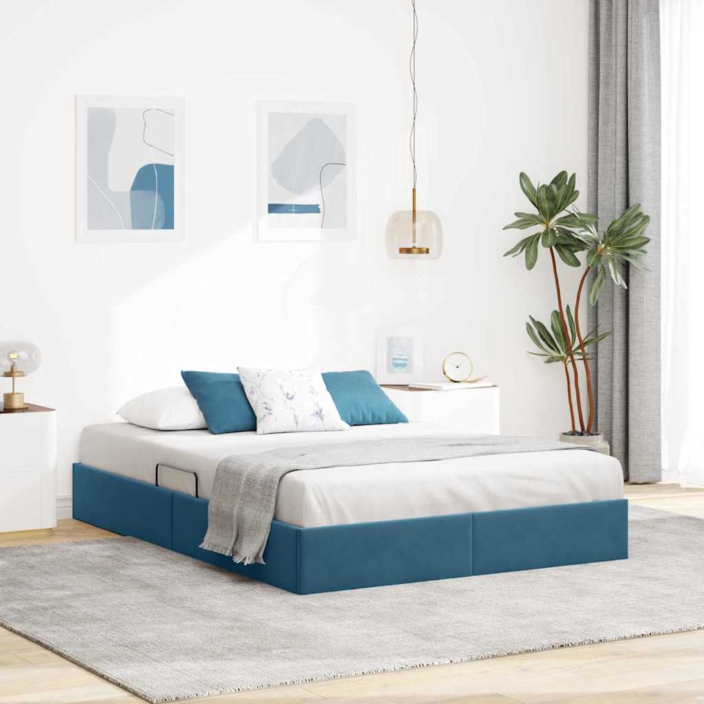Opslag Bed Met Matras Fluweel 140 x 190 cm Donkerblauw
