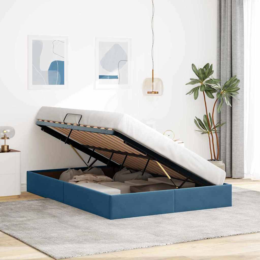 Opslag Bed Met Matras Fluweel 140 x 190 cm Donkerblauw