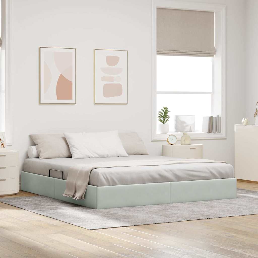 Opslag Bed Met Matras Fluweel 160 x 200 cm Lichtgrijs