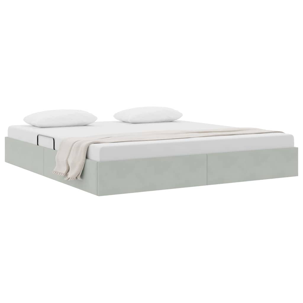 Opslag Bed Met Matras Fluweel 160 x 200 cm Lichtgrijs
