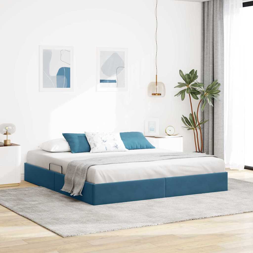 Opslag Bed Met Matras Fluweel 180 x 200 cm Donkerblauw