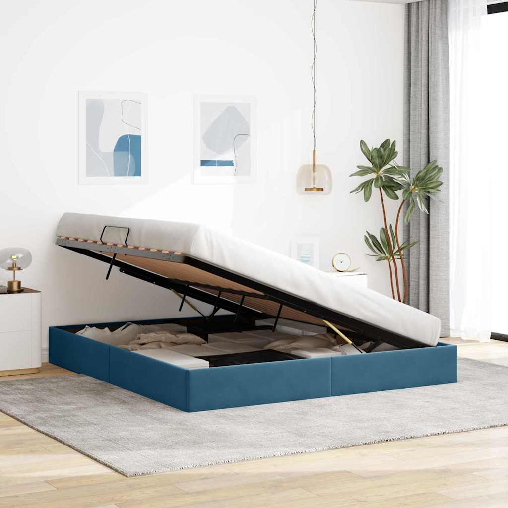 Opslag Bed Met Matras Fluweel 180 x 200 cm Donkerblauw