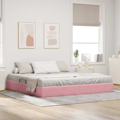 Opslag Bed Met Matras Met Hoofdeinde Fluweel 200 x 200 cm Roze