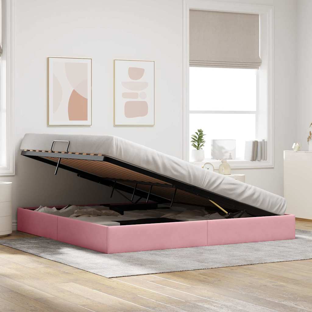 Opslag Bed Met Matras Met Hoofdeinde Fluweel 200 x 200 cm Roze