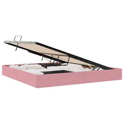Opslag Bed Met Matras Met Hoofdeinde Fluweel 200 x 200 cm Roze