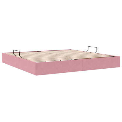 Opslag Bed Met Matras Met Hoofdeinde Fluweel 200 x 200 cm Roze