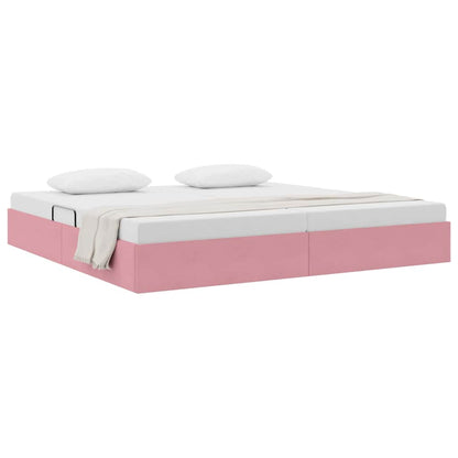 Opslag Bed Met Matras Met Hoofdeinde Fluweel 200 x 200 cm Roze