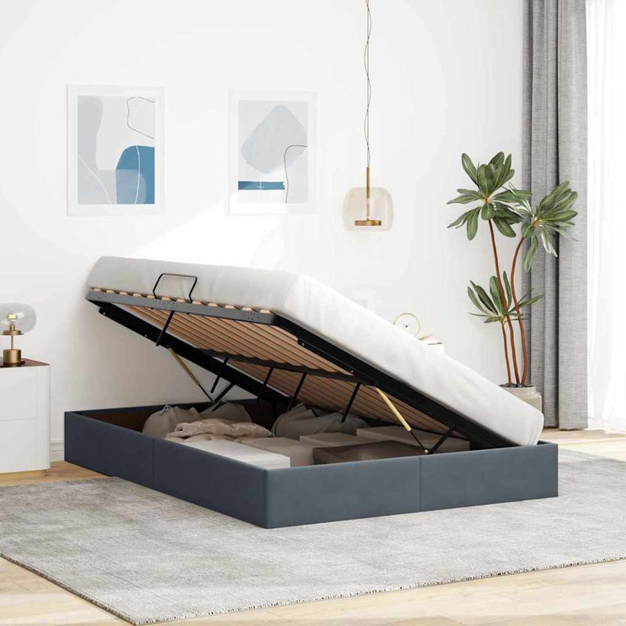 Opslag bed met matras Donkergrijs 135 x 190 cm Fluweel
