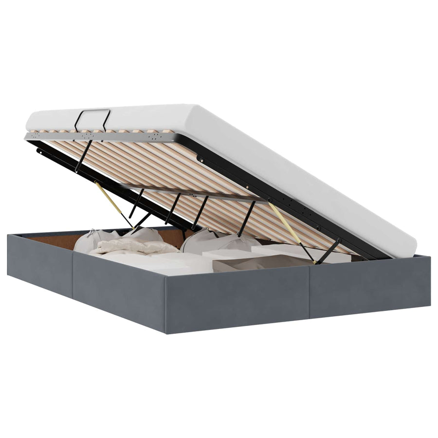 Opslag bed met matras Donkergrijs 135 x 190 cm Fluweel