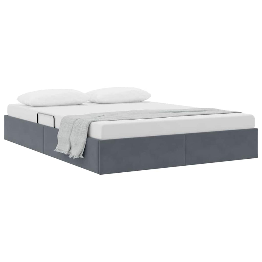 Opslag bed met matras Donkergrijs 135 x 190 cm Fluweel