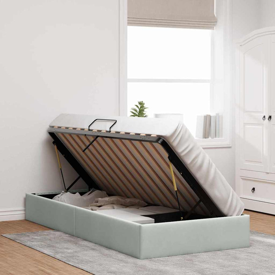 Opslag bed met opslag Lichtgrijs 100 x 190 cm fluweel