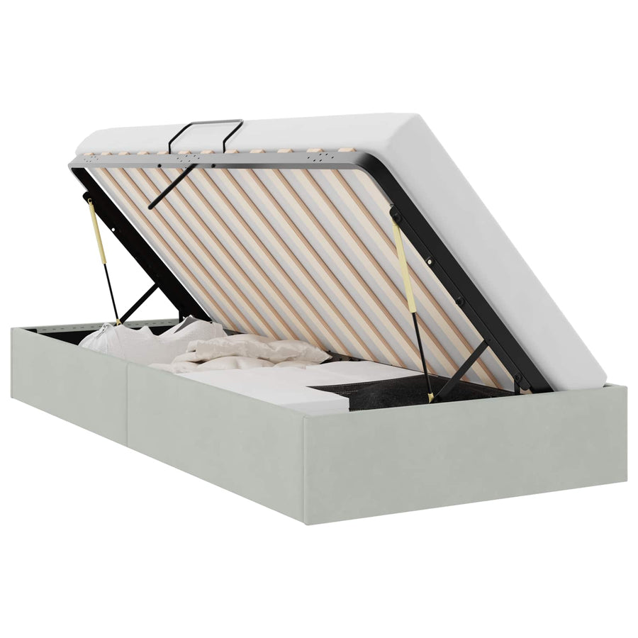 Opslag bed met opslag Lichtgrijs 100 x 190 cm fluweel