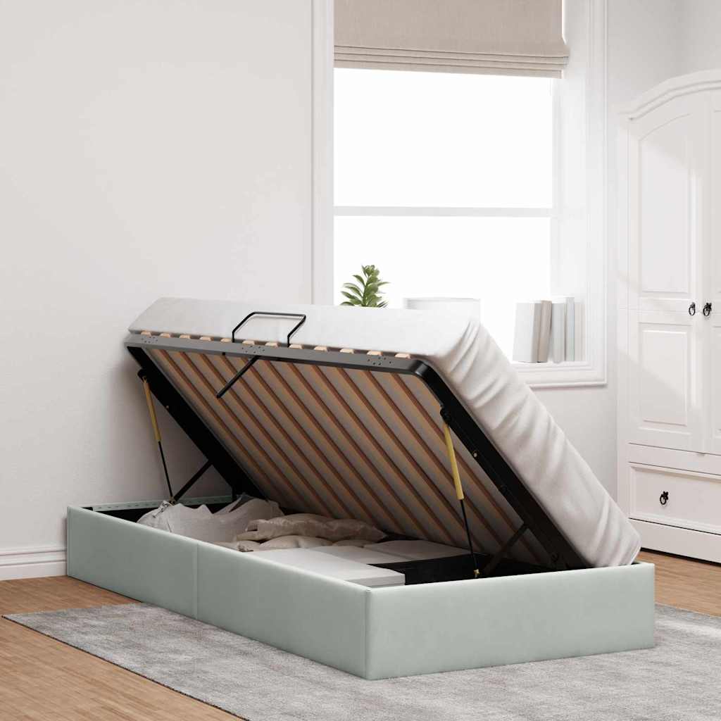 Opslag bed met matras Lichtgrijs 100 x 203 cm Fluweel