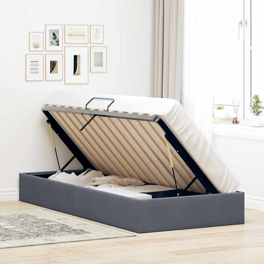 Opslag bed met matras Donkergrijs 100 x 203 cm Fluweel