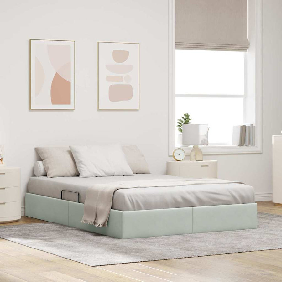 Opslag bed met opslag Lichtgrijs 137 x 190 cm fluweel