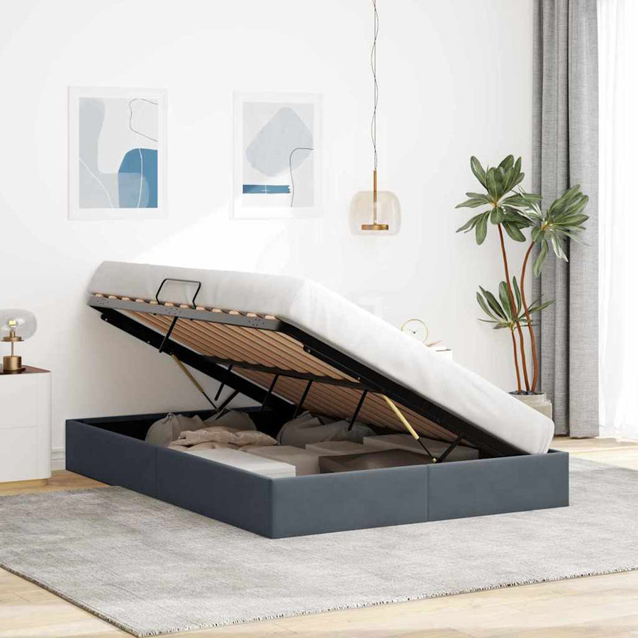 Opslag bed met opslag Donkergrijs 137 x 190 cm fluweel
