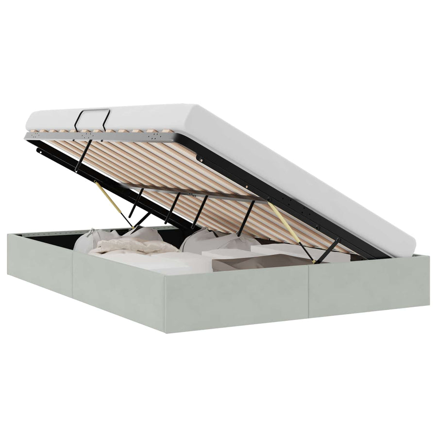 Opslag bed met opslag Lichtgrijs 153 x 203 cm fluweel