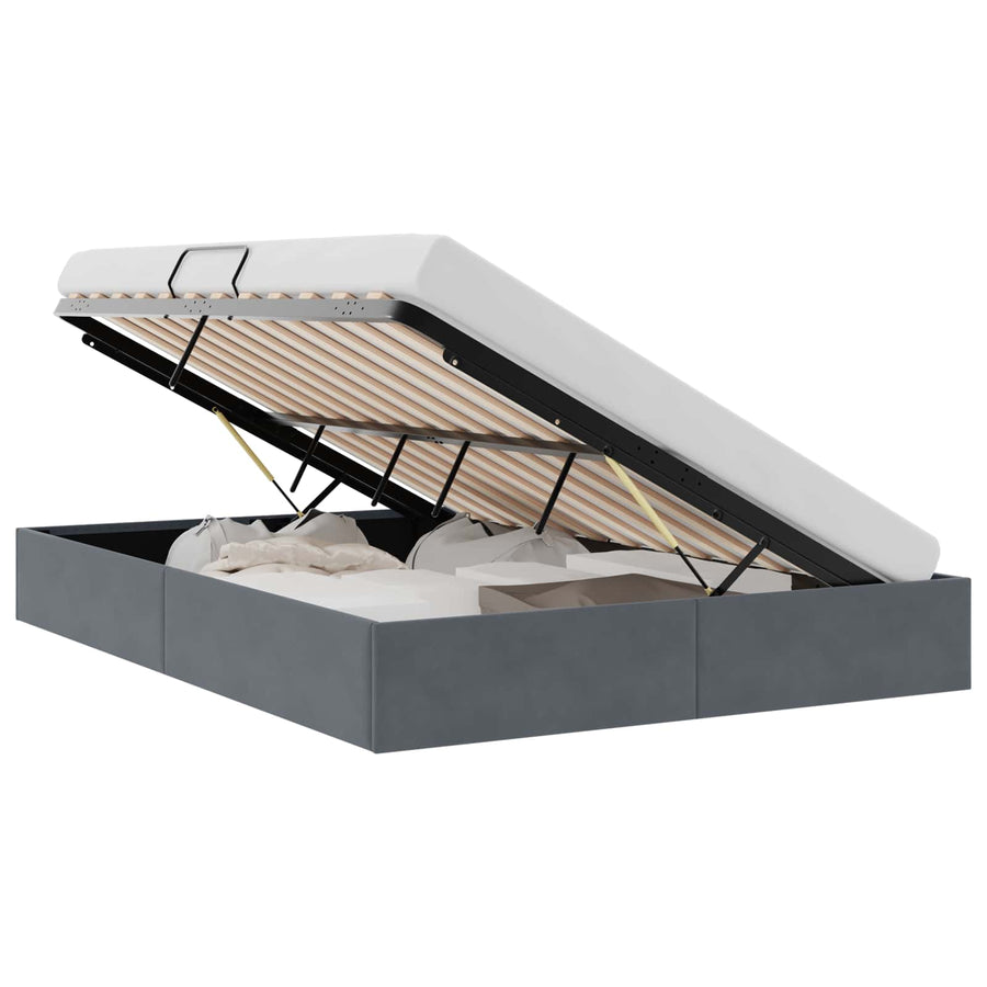 Opslag bed met matras Donkergrijs 153 x 203 cm Fluweel
