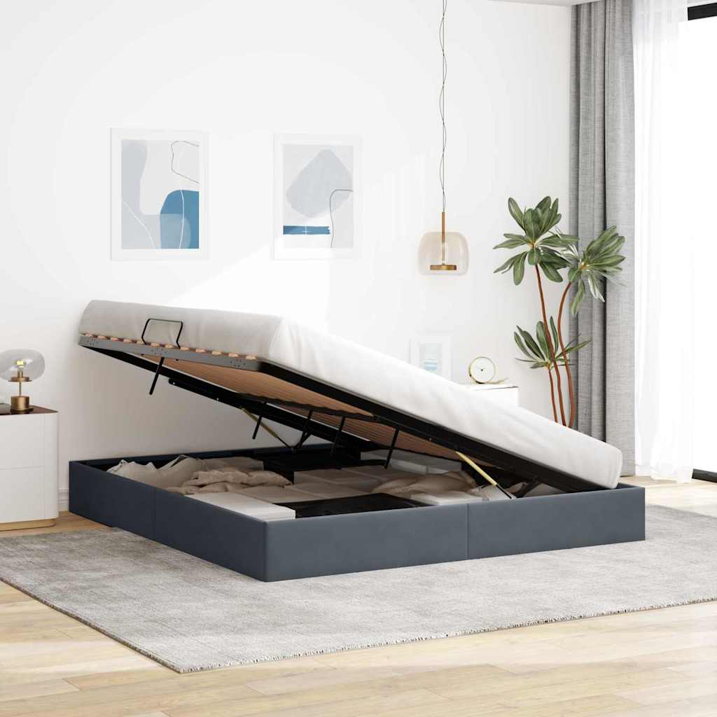 Opslag bed met opslag Donkergrijs 193 x 203 cm fluweel