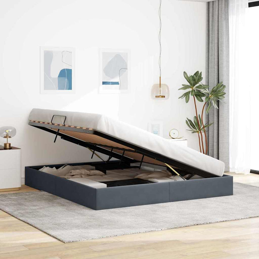 Opslag bed met opslag Donkergrijs 193 x 203 cm fluweel